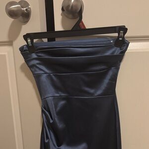 Windsor Strapless Satin Dress in Deep Blue